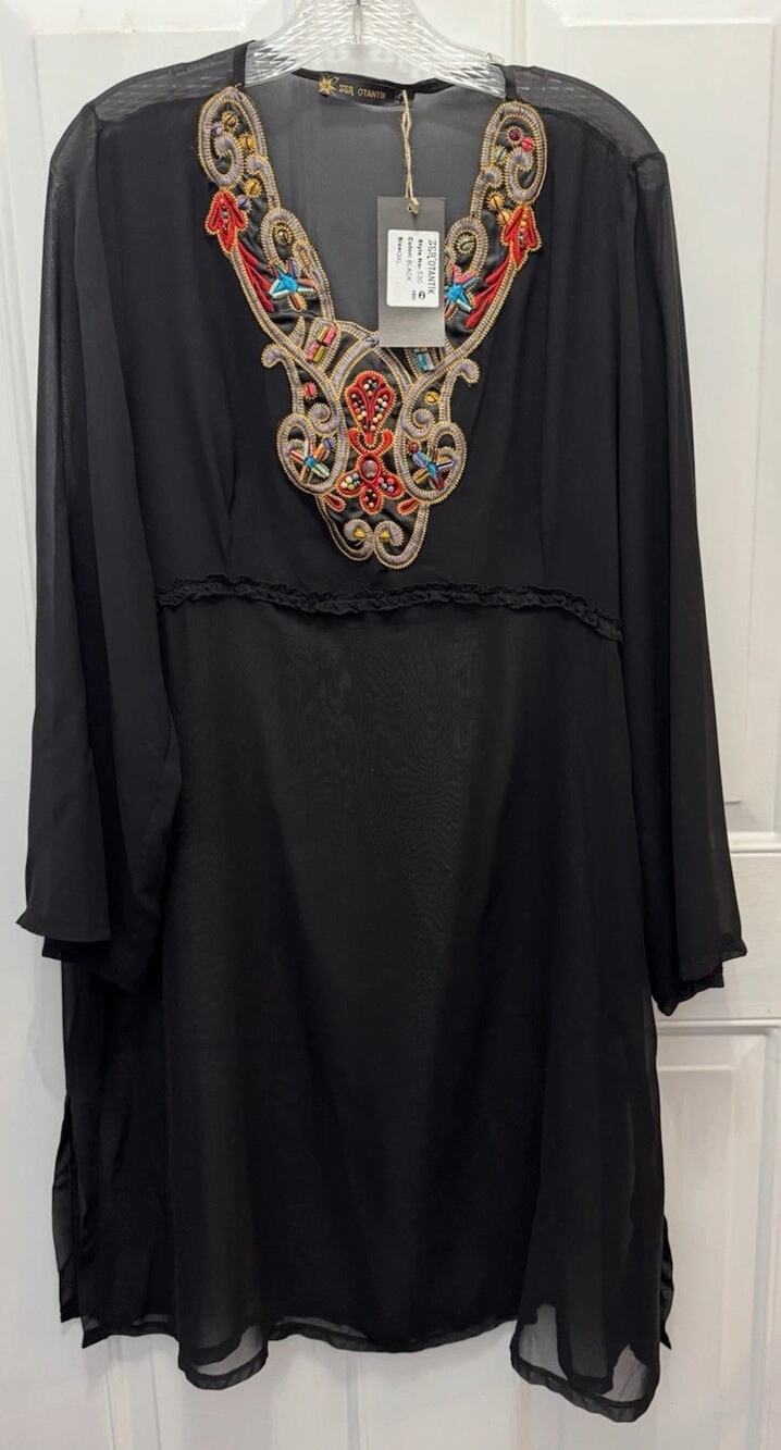 Zer Otantik Women Size 3X Beaded Sheer Shell Dress NWT